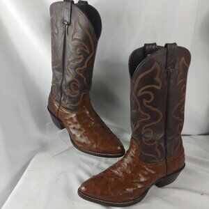 Larry Mahan Men's Brown Ostrich Cowboys Boots Size 10 XE (EE)